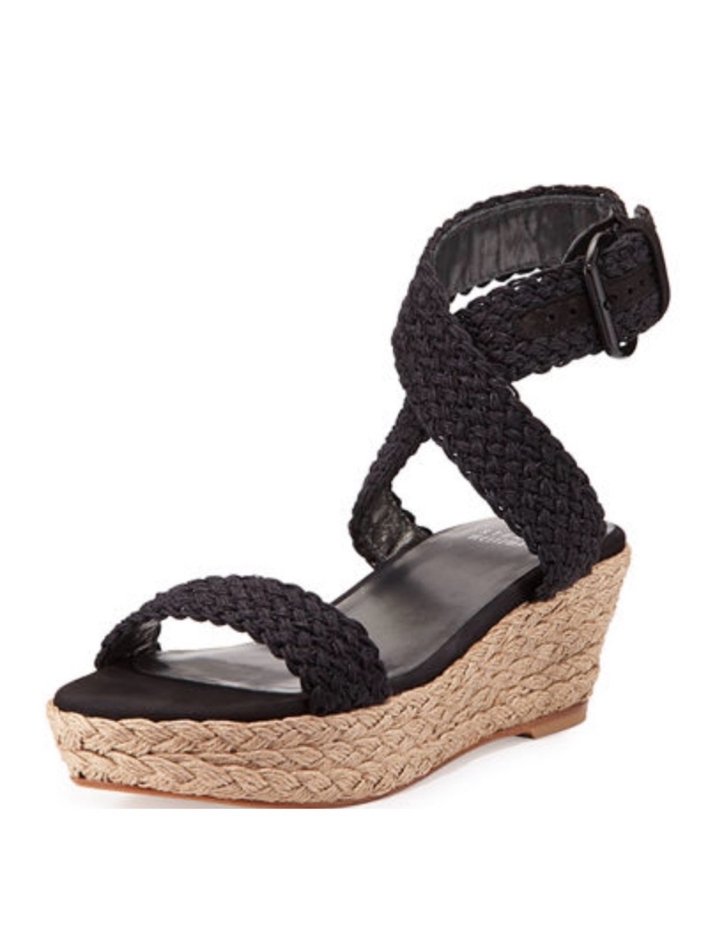 Stuart Weitzman Black Braided Espadrille Wedge Sandals